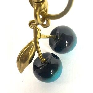 Ombre Teal Black Cherry Cherries Keychain Bag Charm Resin Gold Tone Metal